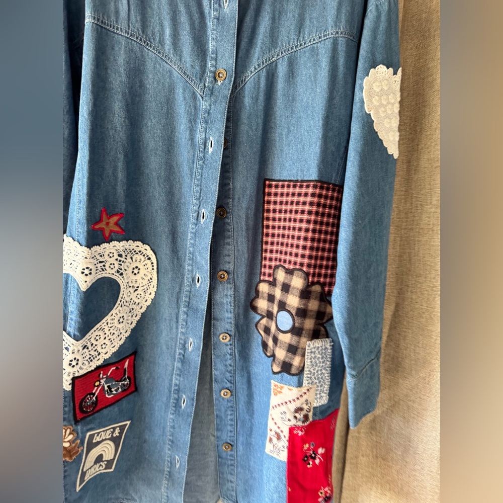 Spell Bombshell Patchwork Denim Shirt with Heart … - image 8